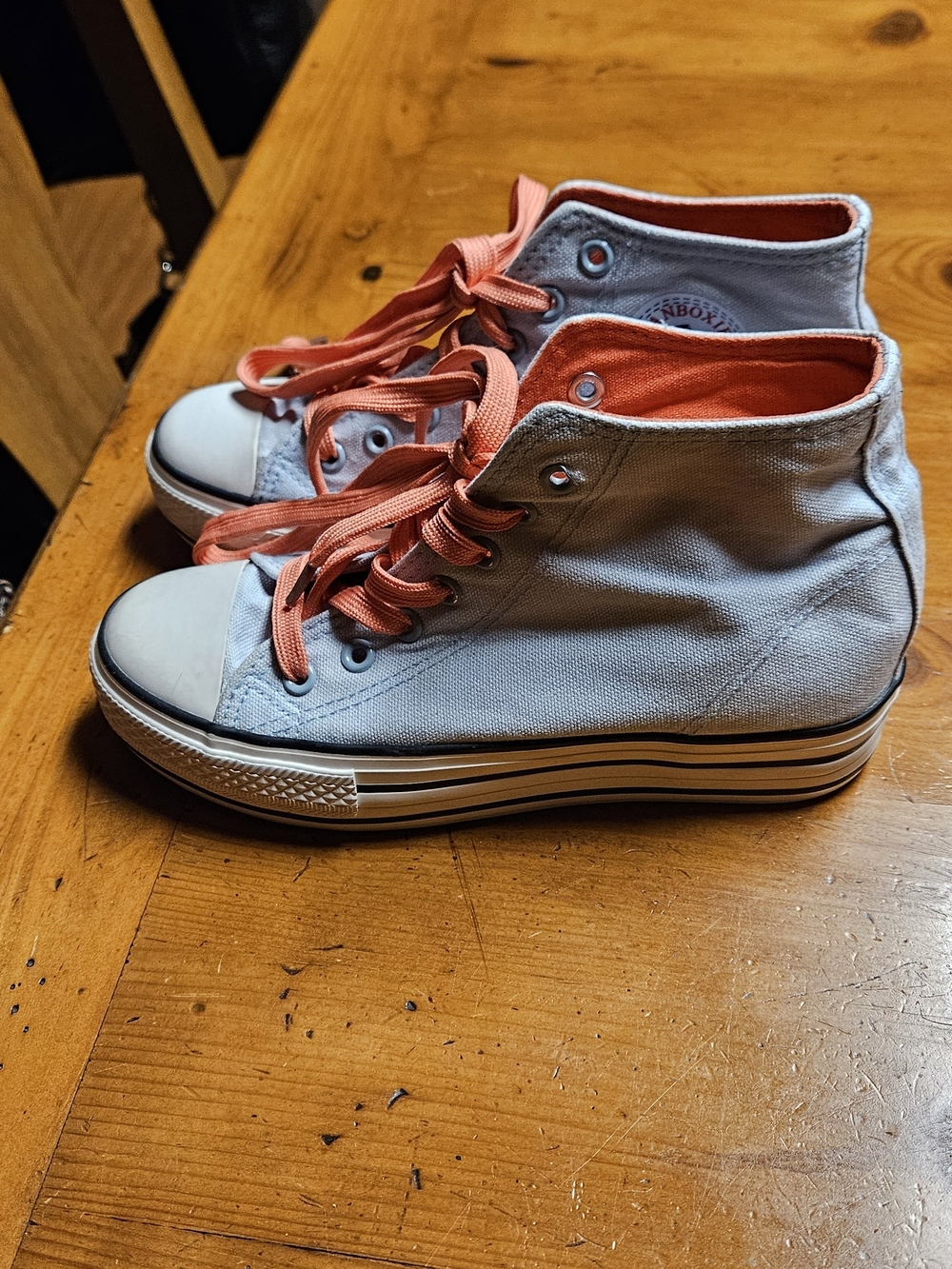 Light Gray High-Top Canvas Athletic Sneakers with Coral Accents